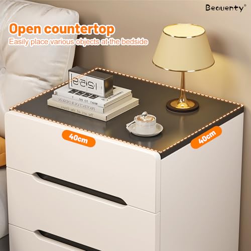 Beauenty Modern Nightstand, Bedside Table with 3 Drawers, Storage Side Tables, Space Saving End Table Cabinet for Bedroom, Office, Hotel, 40x40x56cm (3 Drawers-Black & White)