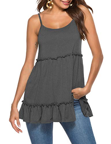 Womens Summer Tunic Tank Tops Casual Sleeveless Shirts Cami Blouses Dark Grey M