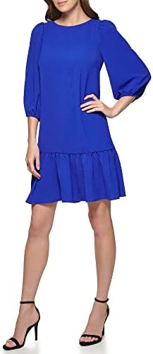dkny balloon sleeve chiffon midi dress DKNY Women's Chiffon Balloon Sleeve Faux Wrap Midi Dress with High-Low Hem, Navy Multi, 2 at Amazon Women's Clothing store