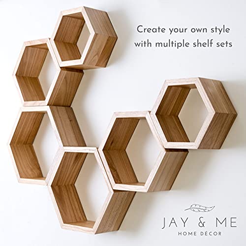 Hexagon Floating Shelves, Set of 3 Beautiful Wood Shelves