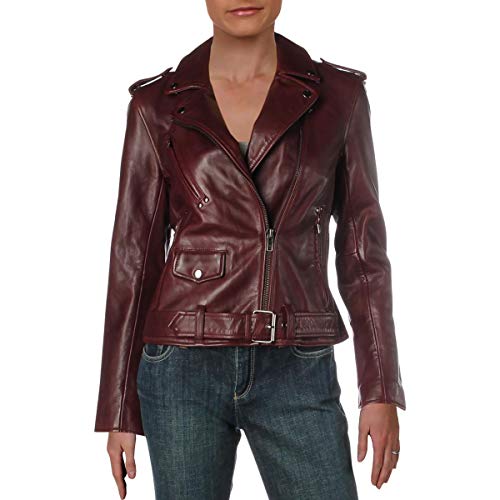 For All Mankind Womens Biker Genuine Leather Motorcycle Jacket