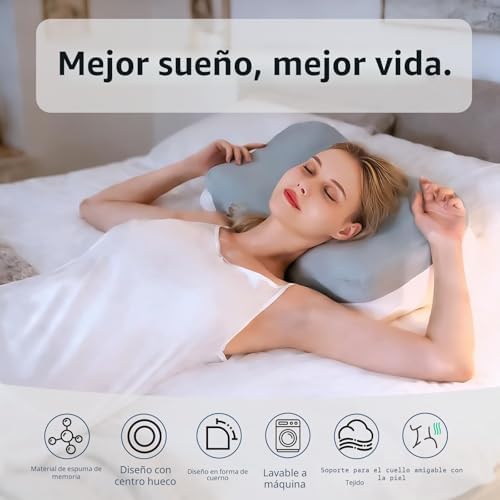 Almohada Cervical Ergonómica Memory Foam, Gris, 60x37x12 cm