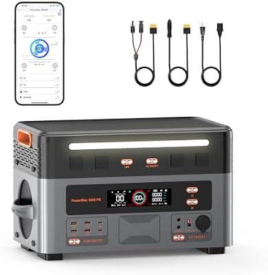 Central Portátil PowerMax 3600PE de 3600W, Gerador Solar 2016Wh, Bateria LiFePO4, Carregamento Rápido a 80% em 45 minutos, APP, Central Elétrica para Campismo/Caravana/Emergências