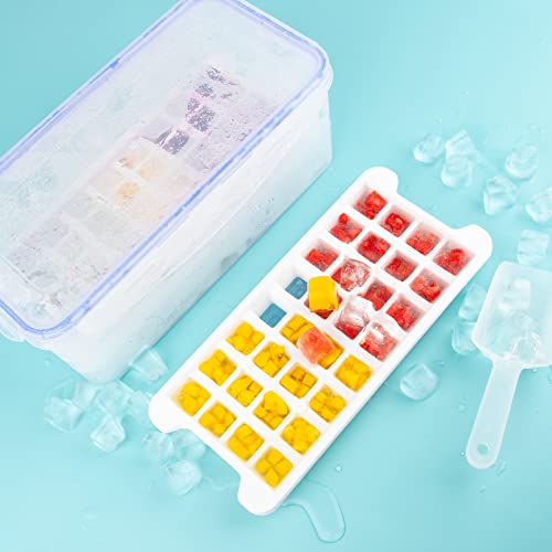 Ice Cube Tray for Freezer 3 Pack with Bin and Scoop, Upgraded Silicone