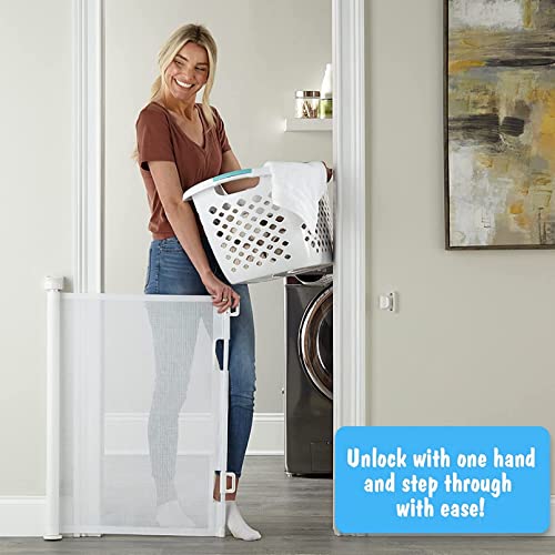 AM ANNA Retractable Baby Pet Gate for Stairs, Mesh Dog Gate for House Doorways Hallways, 33" Tall Extra Wide Child Safety Gate for Kids Pets, Indoor and Outdoor (White, 33x59 Inch)