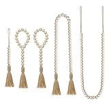 Mokof Wood Beads Garland with Jute Tassels, Rustic