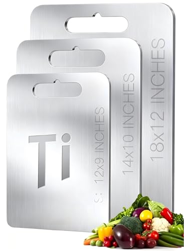 Tabla de cortarGHFGJH 3 Piezas Titanium Cutting Board ，Tablas para Picar Cocina de Acero Inoxidable 304,Tablas de Cortar de Titanio 100% Puro de doble cara,higiene y durabilidad,Apto para cocina