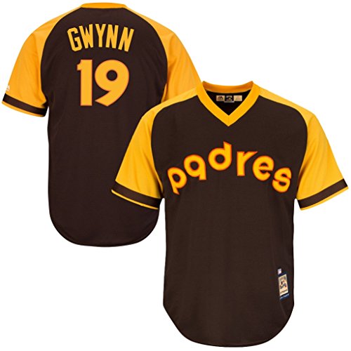 VF San Diego Padres MLB Mens Majestic #19 Tony Gwynn Cooperstown Cool Base V Neck Jersey Brown Big & Tall Sizes