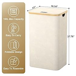 Homykic Laundry Hamper with Lid, 100L Tall Laundry