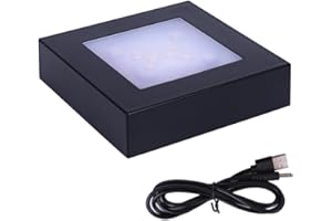 PHOSOK LED Multimodal Multicolor Light Stand Base Black - Square Display Base for 3D Crystal Glass Art - LED Light Base and Crystal Display Stand - USB/Battery Powered Crystal Stand