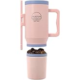 Sip N’ Snack Dual Compartment Stainless Steel Water Bottle – Triple Insulated, 24 Hours Cold/Hot, Leak-Proof, 2 Ways to Sip – Perfect for Drinks & Snacks On-the-Go (Blush/Lilac)