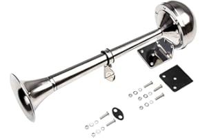 FARBIN 12V Marine Horn, Single Trumpet Stainless Steel Horn, Waterproof Electric Horns for Ships Boats Sailboats Yachts Trucks SUV RV Touring Car etc. (single stainless steel short pipe, 12V)