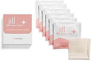 Jill Magic Wipes Pre Shave Dermaplane Oil Wipes for Face 6 Pack | Step 1 to Dermaplane Kit by Jill | Vitamin E, Squalane, Argan & Rosehip Oil