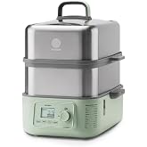 BUYDEEM G67US-A503 Electric Food Steamer for Cooking, 2 Tire Stainless Steel Steamer with Manual Mode, 1500W, 14 Quart, Green