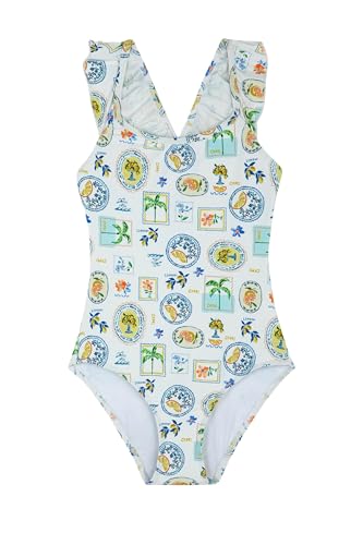 Gottex Kids Girls Square Neck One Piece-Ruffle Criss Cross Straps, Front & Back…