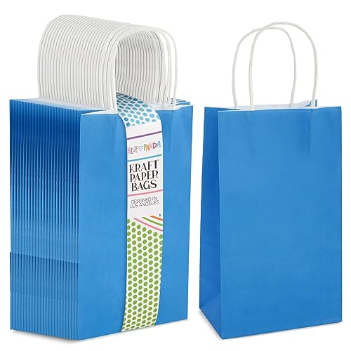 BLUE PANDA Gift Bags - 9 x 5 x 3 In, 25-Pack, Blue - Party Favor Bags with Handles for Candy & Treats