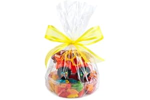 PURPLE Q CRAFTS Cellophane Basket Bags 12x18 Inch, 20 Pack Clear Gift Wrapping Bags for Easter, Gift Baskets, and Party Favors