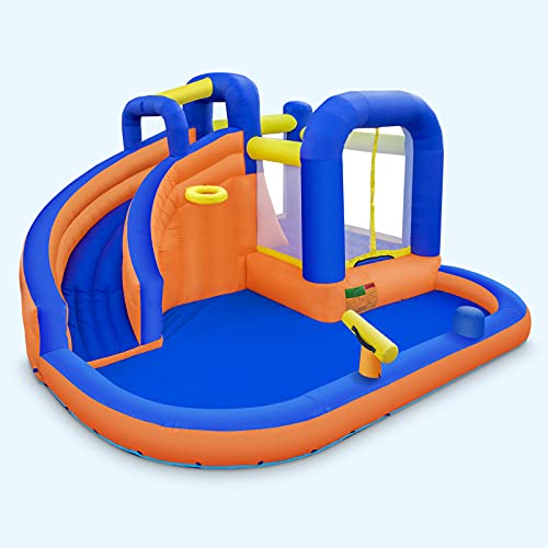 GIKPAL Inflatable Water Slide,Indoor Outdoor Inflatable Bounce House with Pool Slide,Jump and