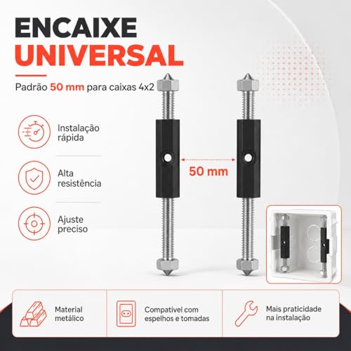 Reparo Salva Caixinha Tomada 4x2, Kit com 10 Peças, Suporte Metálico, Instalação Rápida, Compatível com Padrão 50mm, Inclui Parafusos e Chave