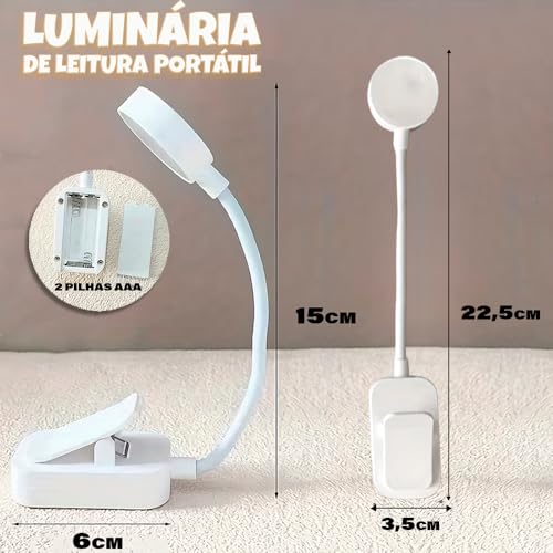 Luz de Leitura Para Livro LED Luminária de Livros - Quente Neutra Fria - Nível de Iluminação Ajustável - Ideal para Estudar ou Ler a Noite