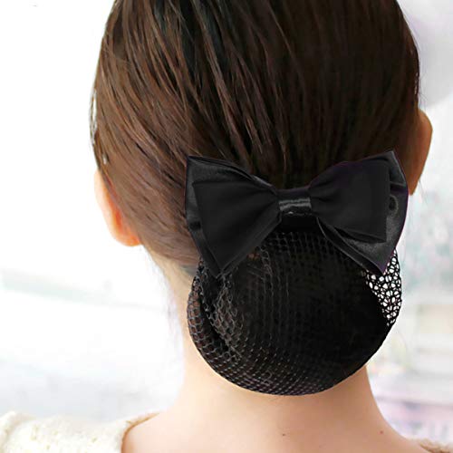 Artibetter Elastic Hair Bun Net with Bow Clip Mesh Snood Hair Accessory for Women Office and Dance Use 9.06X3.94In Set of 4