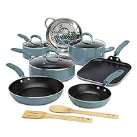 Goodful Cookware Set with Premium Non-Stick Coating, Dishwasher Safe Pots and Pans, Tempered Glass Steam Vented Lids, Stainless Steel Steamer, and Bamboo Cooking Utensils Set, 12-Piece, Turquoise Goodful Cookware Set with Premium Non-Stick Coating, Dishwasher Safe Pots and Pans, Tempered Glass Steam Vented Lids, Stainless Steel Steamer, and Bamboo Cooking Utensils Set, 12-Piece, Turquoise
