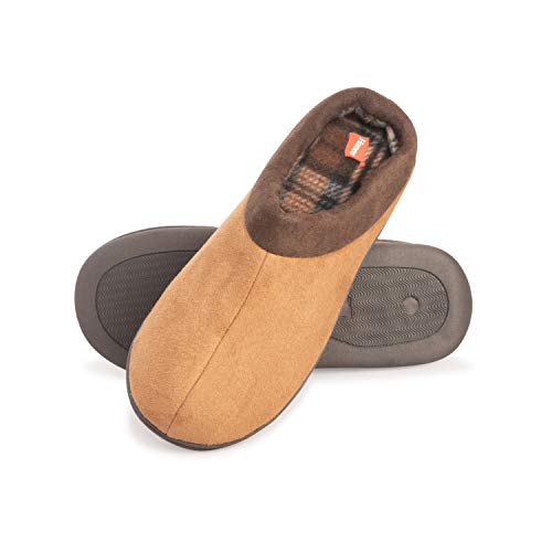 Hanes Men's Memory Foam Indoor/Outdoor Microsuede Clog Slipper Shoe, Tan, Large