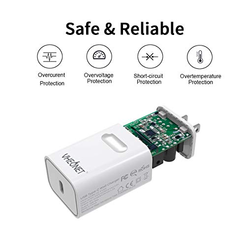 VHEONET USB C Charger 18W PD3.0 Type C Mini Wall Charger Power Delivery for iPhone 11 Pro Max Xs Max XR X 8 Plus, AirPods Pro, iPad Pro,Samsung Galaxy S10+S9+,Google Pixel 3a XL(USB A Included)