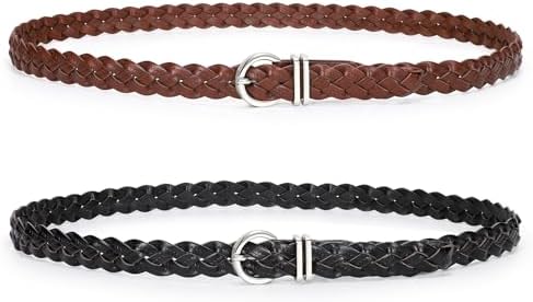 Pettata 2 Pack Thin Braided Belts for Women Classic Waist  display picture 3