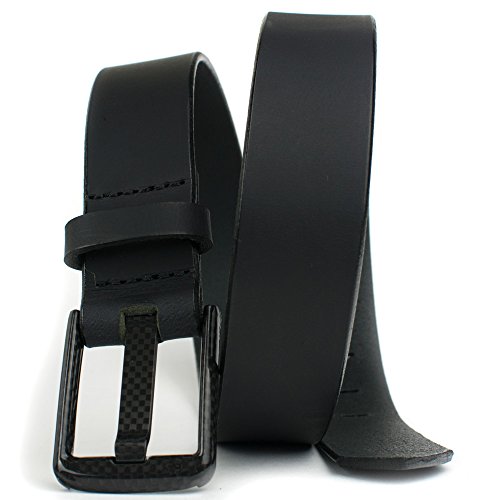 Carbon Fiber Wide Pin Black Belt - Nickel Smart - Full Grain Leather Beep Free Belt with Nickel Free Carbon Fiber Buckle - 34