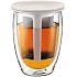 Bodum Yo-Yo Mug Infuseur Verre Trempé 35cl - Filtre Nylon Et Couvercle Soucoupe - Blanc