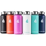 HYDRO CELL Stainless Steel Water Bottle with Straw &amp; Wide Mouth Lids (32oz) - Keeps Liquids Perfectly Hot or Cold with Double Wall Vacuum Insulated Sweat Proof Sport Design (Black/White 32oz)