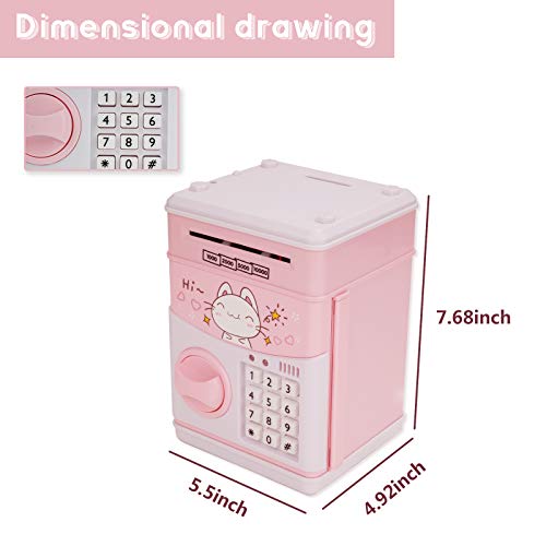 Mini ATM Savings Piggy Banks Toys for Real Money Save for Kids Girls Boys Adults, Electronic ATM Machine Coin Bank Money Saver Digital Password, Auto Scroll Cash Safe Box Gifts for Children Pink Cat
