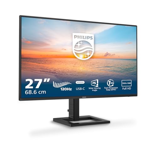 PHILIPS 27E1N1300AM 27 Zoll FHD USB Hub Monitor, 120Hz, IPS Panel, 4ms GtG, Höhenverstellung,Lautsprecher,(1920x1080 HDMI 1x 1.4) Schwarz