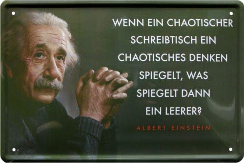 920 Chaotic Desk, Chaotic Table, Thinking Albert Einstein 20 x 30 cm Tin Sign