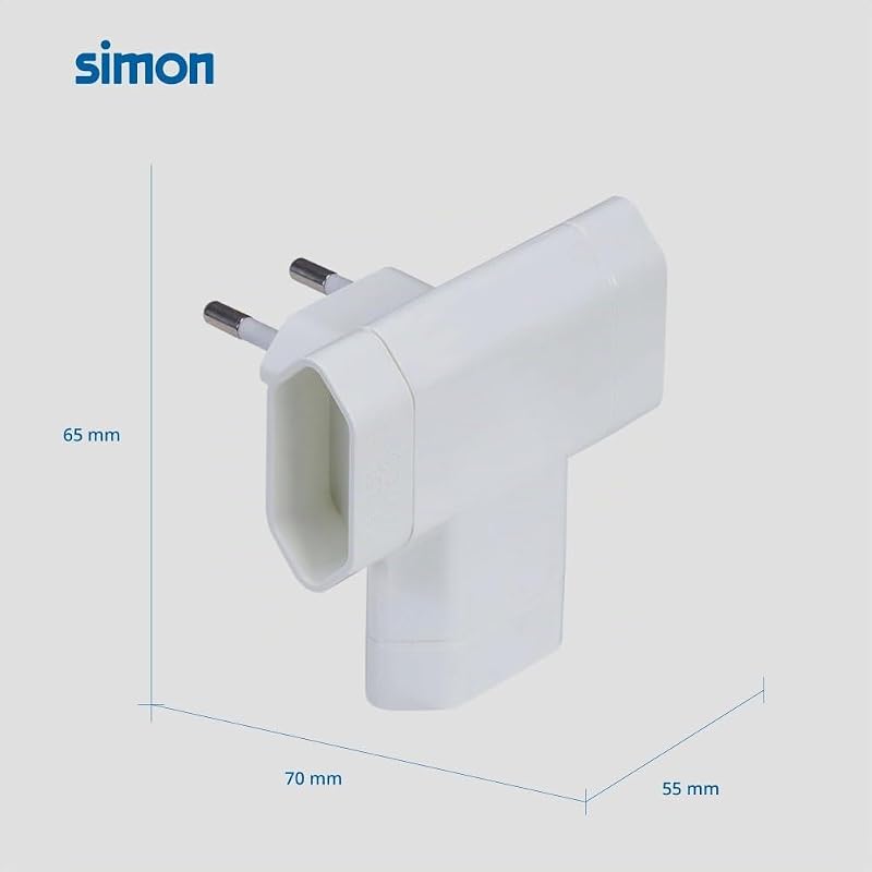 – Adaptador 3 tomadas extra planas laterais 10A (250V, 2500W), ficha MÚLTIPLA compacta para espaços REDUZIDOS, cor branca