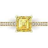 Clara Pucci 14K Solid Yellow Gold 2.7 ctw Citrine Solitairewith Accents Ring for Women | Anniversary, Birthday Gift | 6.5mm Cushion Cut