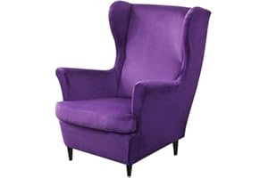 PENDEJATO Wing Chair Slipcovers, 2 Piece Stretch Wingback Chair Cover Soft Velvet Armchair Covers with Elastic Bottom for Living Room Bedroom (Purple)