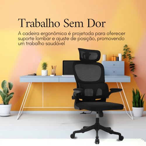 Cadeira de Escritório Ergonomica Vmstark Cadeira Presidente Confortável Home Office Preta (Preto Fosco)