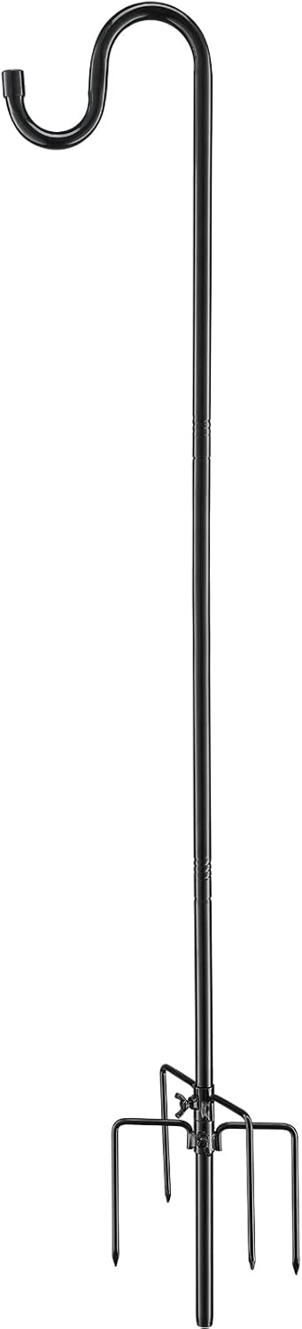 Outdoor Shepherd's Hooks - 62 Inch Bird Feeder Pole, Shepherds Hook for Bird Feeders for Outside, Garden Hanger Stand for Hummingbird Feeder, Wind Chime, Lantern, Adjustable 5 Prongs Base