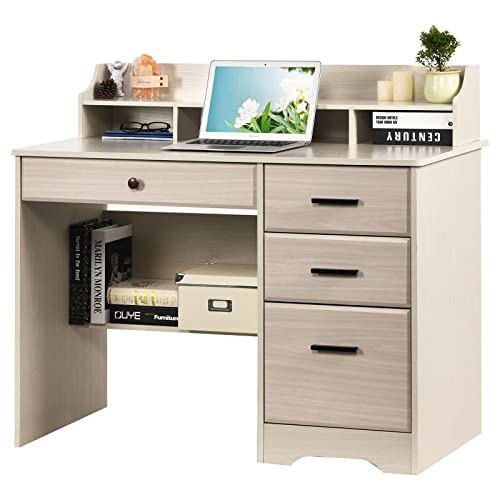 Catrimown Computer Desk with Drawers and Hutch, Farmhouse Home Office
