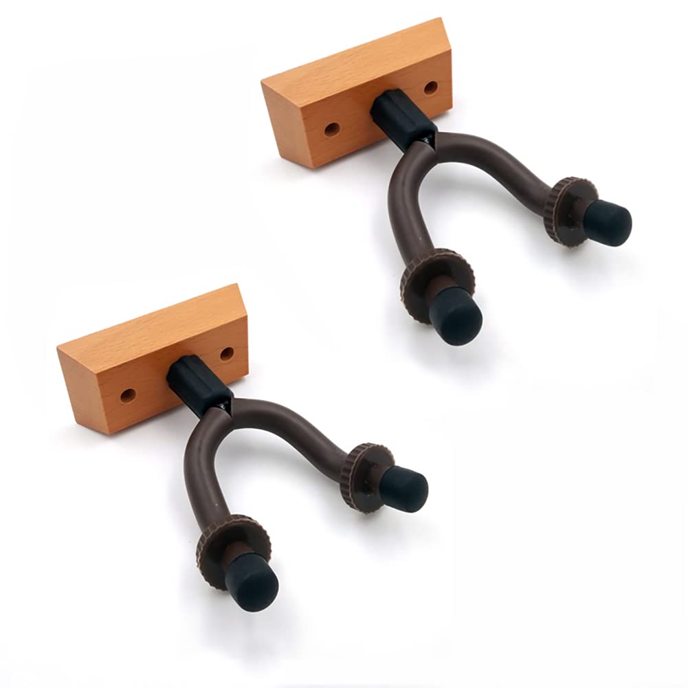 Alnicov Guitar Wall Hanger,Hardwood 2 Pack Guitar Hook Holder Stand for Bass Electric Acoustic Guitar Ukulele