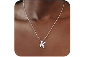 Coshilta Silver Bubble Letter Necklace for Women, Sterling Silver/14K Gold Balloon Initial A-Z Pendant Necklace Trendy Dainty Satellite Bead Chain Necklace Personalized Custom Jewelry Gifts for Women