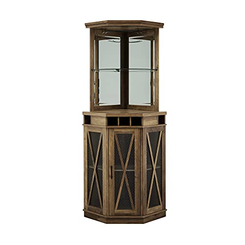 Home Source Corner Bar Unit in Reclaimed Barnwood Finish with Builtin