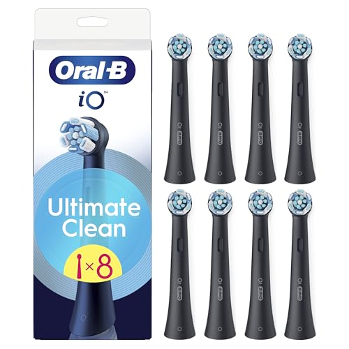 Oral-B Testine di Ricambio iO Ultimate Clean, Nere, 8 Ricambi - 8 Testine di Ricambio per Spazzolino Elettrico, Rotonde Originali, Rimozione Profonda Della Piastra Batterica