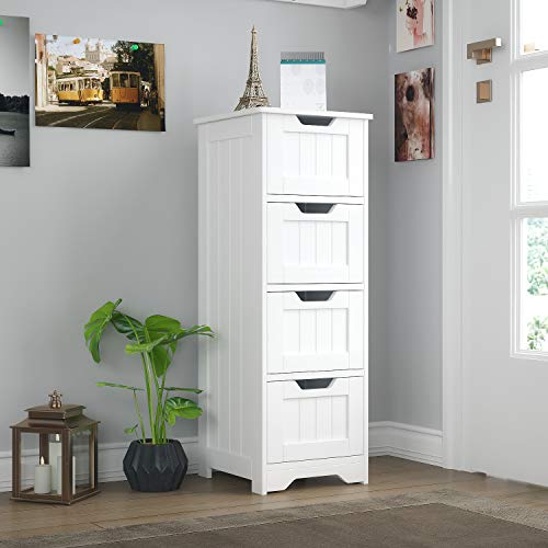 Homfa Bathroom Floor Wooden Free Standing Storage Side