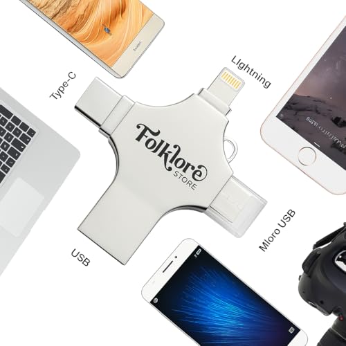 Pen Drive OTG 4 em 1 (256 GB), Armazenamento Externo, Pendrive de Fotos, USB 3.0 Memory Stick Jump Drive PhotoStick para iPad, Android, PC, iPhone.