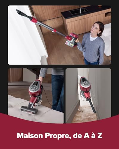 C8 Aspirateur Balai avec Fil, 600W/60Kpa Aspirateur Balai Puissant avec Recharge Murale, Cable de 7 m, Brosse Anti-Emmêlement,1,5L Aspirateur Balai pour Tapis,Sols Durs,Poils d'animau