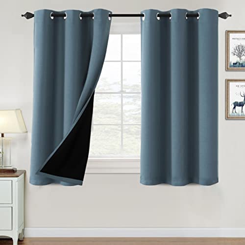 H.VERSAILTEX 100% Blackout Curtains for Bedroom Thermal Insulated Blackout Curtains Light Blocking Curtains Window Drapes for Living Room with Black Liner 2 Panels Set (42 by 54 Inch, Stone Blue)