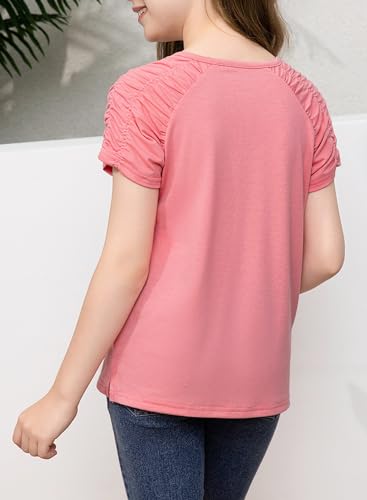 BLIBEAN JUNIOR GIRLS TEE SHIRT YOUNG KIDS SUMMER BLOUSE CUTE SHORT SLEEVE DRESSY TUNIC TOP AGE 12T-13T (SIZE 12-13 YEAR) BLUSH PINK
